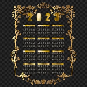 HD Floral Gold 2023 Calendar PNG