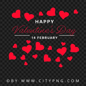 Happy Valentine's 14 February Design With Hearts PNG