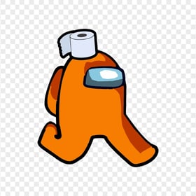 HD Orange Among Us Character Walking With Toilet Paper Hat PNG