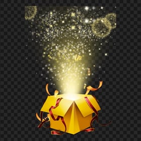 HD Yellow Open Gift Box And Shining Stars Effect PNG