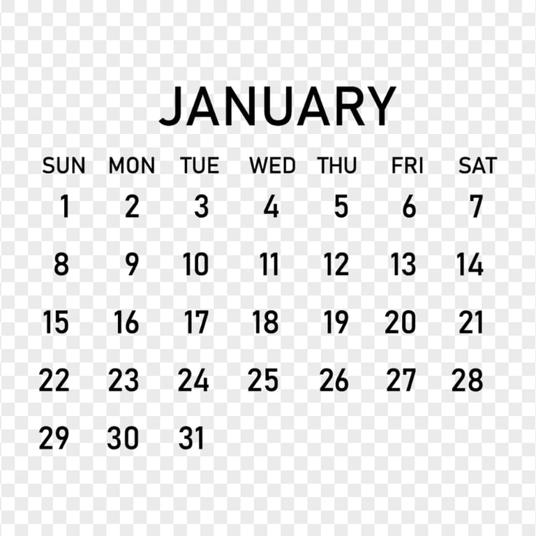 HD 2023 January Black Calendar PNG Citypng
