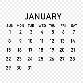HD 2023 January Black Calendar PNG