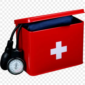 Red First Aid Metal Box With Blood Measure