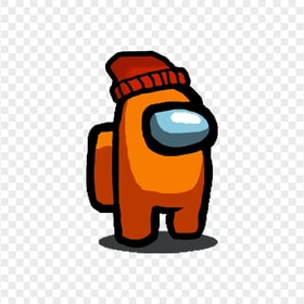 HD Orange Among Us Character With Beanie Hat PNG