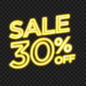 30% Off Sale Yellow Neon Sign FREE PNG