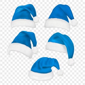 HD Set Of Real Santa Christmas Blue Hats PNG
