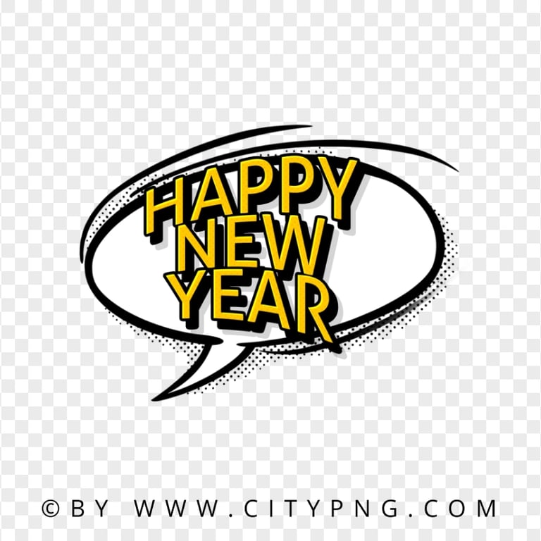 Happy New Year Comic Speech Bubble Pop Art PNG