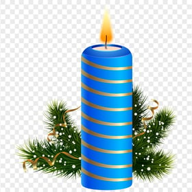 Illustration Of Blue Pillar Candle With Pine Branch