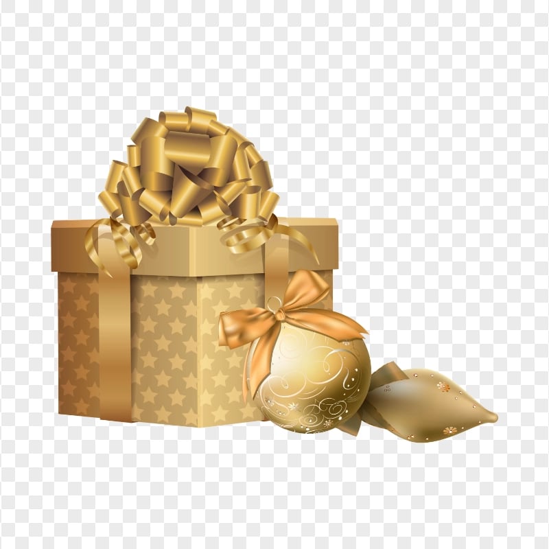 Holiday Gold Gift Box & Ornament Ball Illustration