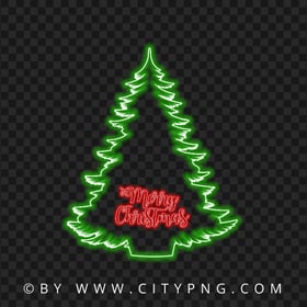 HD Beautiful Green Christmas Tree & Red Merry Christmas Neon PNG