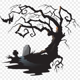 Scary Halloween Tree Cemetery Tombstone Illustration PNG