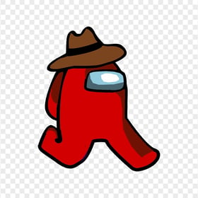 HD Red Among Us Character Walking With Cowboy Hat PNG