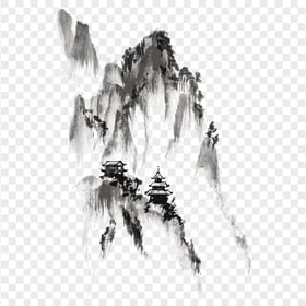 HD Chinese Mountains & House Abstract Art PNG