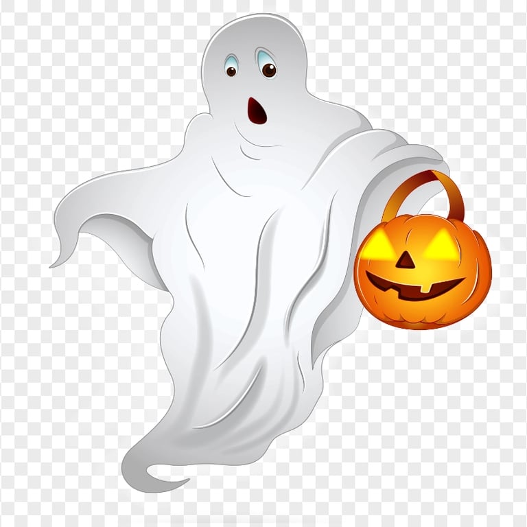 Illustration Halloween Ghost Holding Scary Face Pumpkin