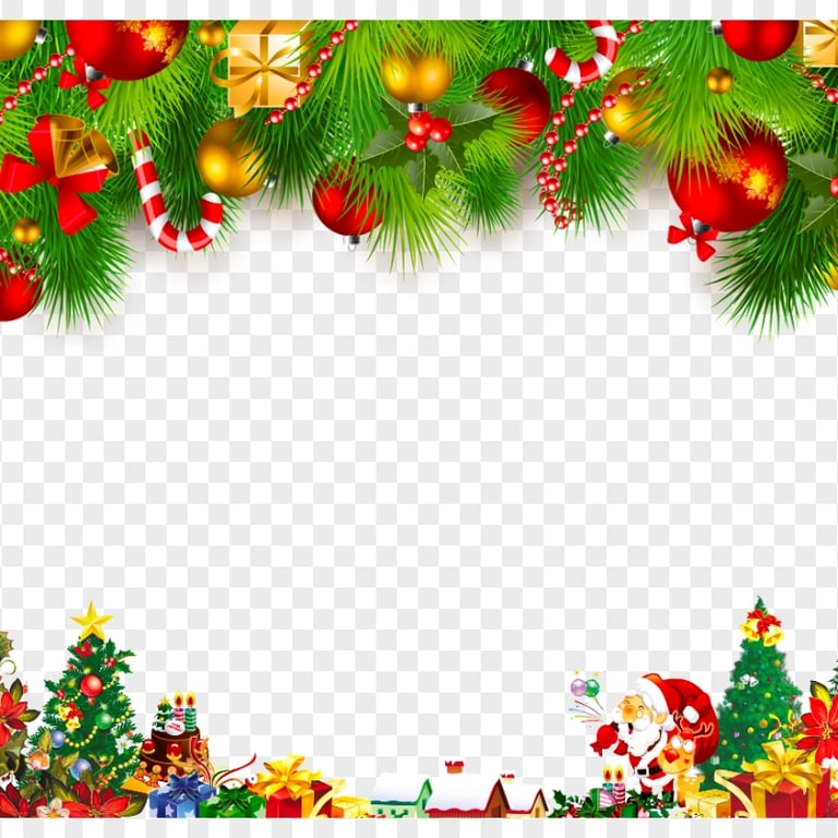 Santa Christmas Decorated Scene Frame HD PNG