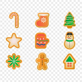Set Of Cartoon Gingerbread Christmas Icons PNG