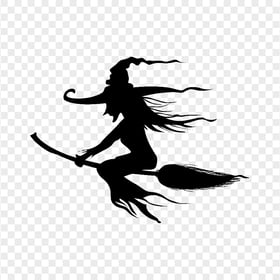 HD Halloween Witch Silhouette Flying On A Broom PNG