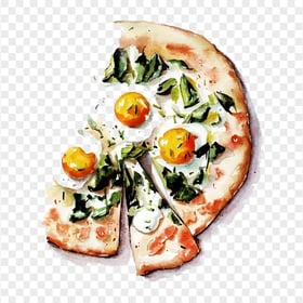 Watercolour Pizza Painting with Eggs Transparent Background