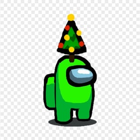 HD Among Us Lime Crewmate Character With Christmas Tree Hat PNG