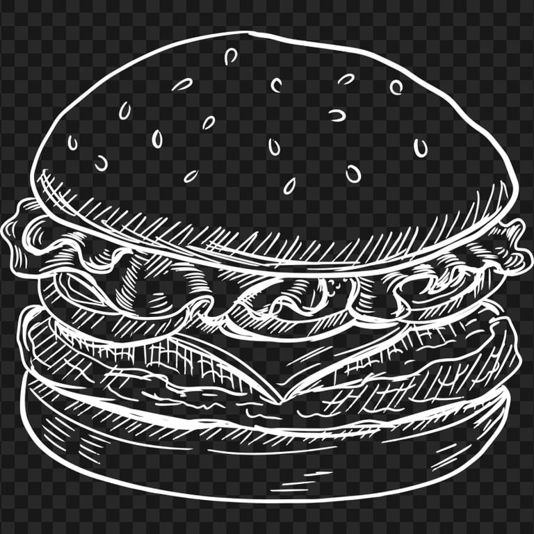 FREE White Fast Food Hamburger Sketch PNG