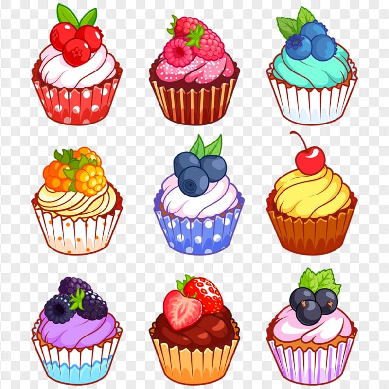 HD Set Of Cartoon Cupcake Muffin Illustration PNG