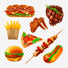 Hamburger Pizza Fast Food Items Illustration FREE PNG