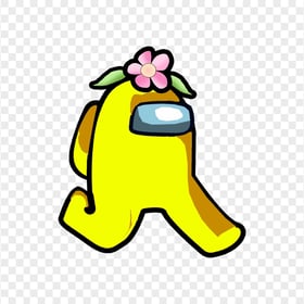 HD Yellow Among Us Character Walking With Flower Hat PNG