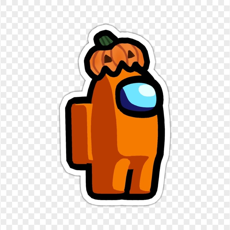 HD Orange Among Us Character Pumpkin Hat Stickers PNG