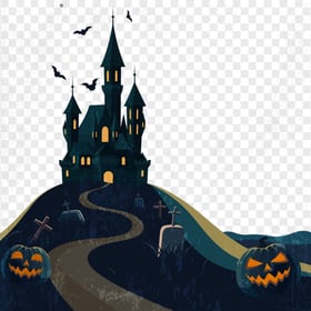 Halloween Haunted Horror House Pumpkins Illustration PNG