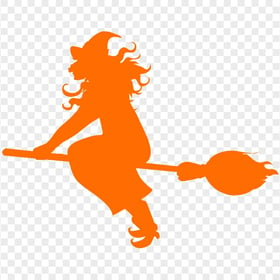 HD Halloween Witch Fly On A Broom Orange Silhouette PNG
