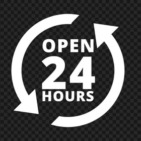 Open 24 Hours White Logo Icon Sign Image PNG