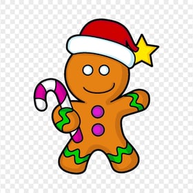 Cartoon Clipart Gingerbread Man Wearing Santa Hat PNG