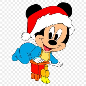 Baby Mickey Mouse Playing With a Toy Train PNG