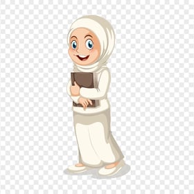 Standing Muslim Hijab Girl Child Cartoon Character