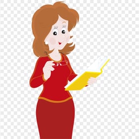 Cartoon Female Teacher Holding Open Book PNG