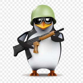 HD Cartoon Army Penguin Holding Gun PNG