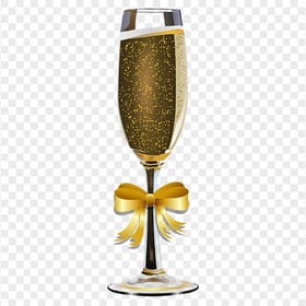 FREE Sparkle Wine Glass With Golden Ribbon Bow PNG