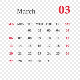 March Mar 2022 Calendar Transparent PNG