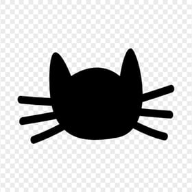 Cute Black Cartoon Kitten Face Silhouette PNG Image