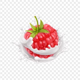 HD Raspberry Fruit With Milk Splash Drops PNG