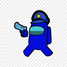 HD Blue Among Us Police Character Hold Weapon Gun PNG