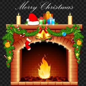 Merry Christmas Decorated Fireplace Illustration