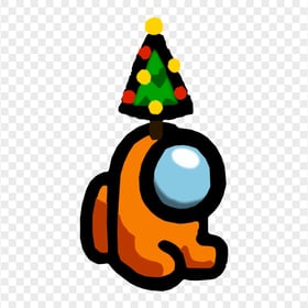 HD Orange Among Us Mini Crewmate Baby With Christmas Tree Hat PNG