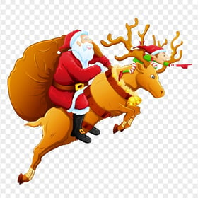Santa Claus & Elf Riding Reindeer Illustration