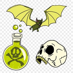 Halloween Clipart Elements Poison, Bat And Head Skull PNG