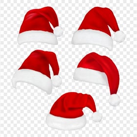 HD Set Of Real Santa Christmas Red Hats PNG