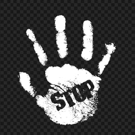 HD White Hand Print With Stop Word PNG