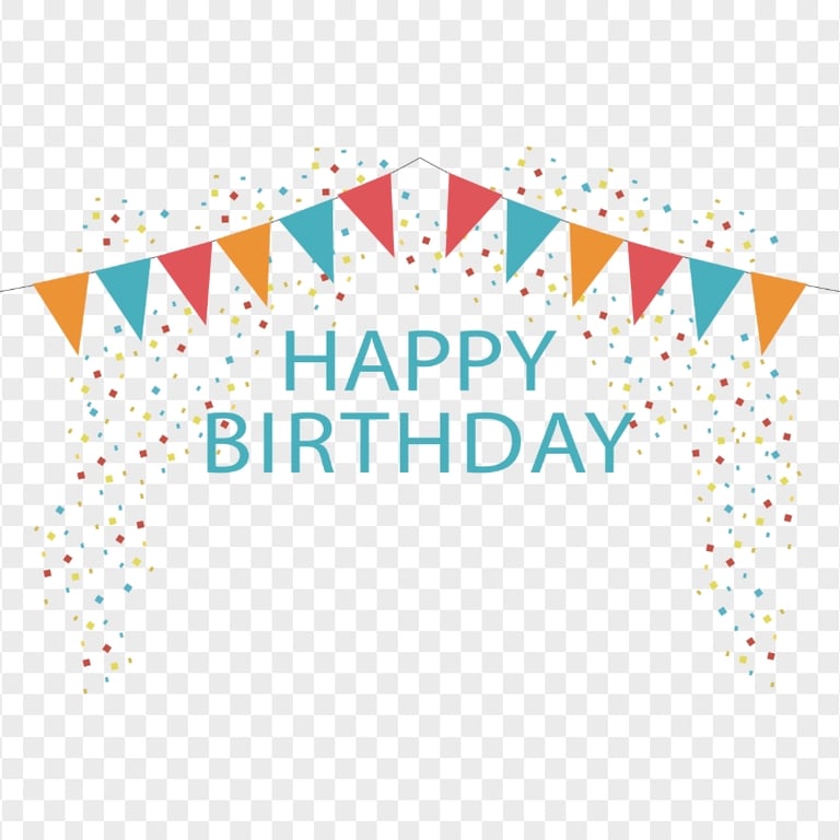 HD Happy Birthday Text With Pennants And Confetti Decoration PNG