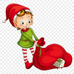 Cartoon Elf With Santa Bag Of Gifts Transparent PNG