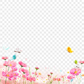 Flowers And Butterflies Watercolor Floral Background